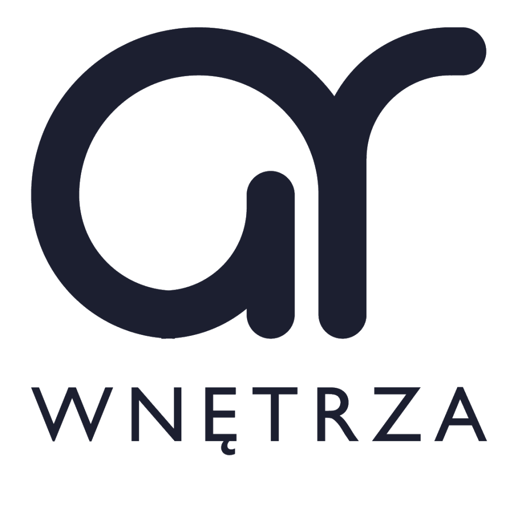 Ciemnogranatowe logo z sygnetem w kształcie połączonych, obłych liter „ar”. Poniżej widnieje napis „WNĘTRZA” z charakterystycznym polskim znakiem diakrytycznym przy literze „Ę”. Tło jest białe.